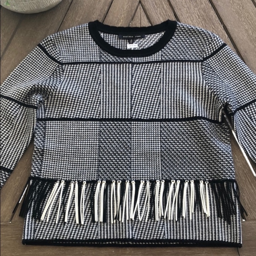 Revolve Endless Rose Houndstooth Fringe Sweater S - image 2